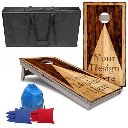 Cornhole Solutions Regulation Cornhole Bundle – 4 ft x 2 ft Professional Size – Baltic Birch Plywood – Folding Legs – Premium Corn Hole Game (Custom Wooden Triangle) - color: Custom Tournament Series