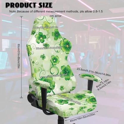 Suobstales Green Shamrock Pattern Gaming Chair Covers Slipcovers, St. Patrick's Day Decoration Stretchable Elastic Computer Reclining Gaming Chair Seat Cover with Armrest Cover (No Chairs) - color: Green Shamrock