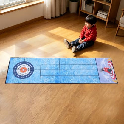 Fockety Tabletop Curling Game, Portable Curling Board Game Set Foldable Mat Desktop Toy for Travel Parties Gathering