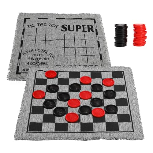 Yarlung Giant Checkers Set Tic Tac Toe Game with Reversible Rug, 3 in 1 Jumbo Checkers Game Board for Family Camping, Yard, Lawn Games, 2 Players