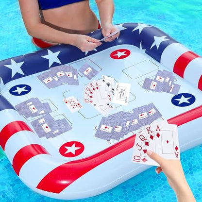 2-4 Players Floating Table for Pool with Waterproof Playing Cards, USA Flag Pool Games for Adults - Inflatable Pool Toys Perfect for Party, Summer Fun, Outdoor Water Toys, USA 250th Anniversary
