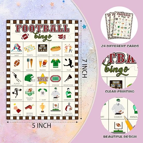 Football Bingo Cards, Football Bingo Games for 24 Players, Sports Games for Family Friends Large Group Activities, Birthday Party Favors Supplies Decorations(26) - style: Football