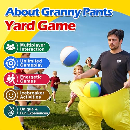 Granny Pants Yard Game, Giant Outdoor Tossing Game with Metal Ring & 8 Bouncy Balls + Air Pump, Easter Spring Funny Party Game for Family Backyard Team Building Field Day Adult Reunion(Yellow)