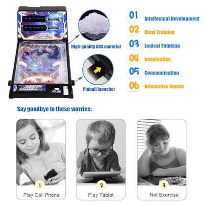 Electronic Pinball Machine Toy, Interactive Tabletop Pinball Game with Lights & Sounds, Mini Arcade Machine for Home