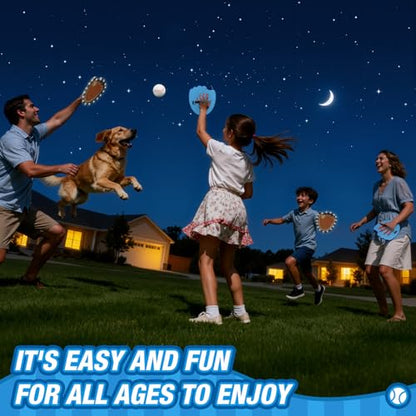 HYES Toss and Catch Ball Game Set, Light Up Baseball Toys Outdoor Pool Beach Yard Camping Games for Family, Toddler Glow in the Dark Baseball Gifts for Boys Girls Ages 3-12 (4 Paddles & 6 Balls) - style: 4 pack with light