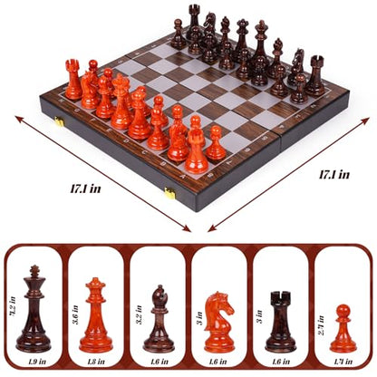 17 Inch Super Large Chess Set, Weighted Acrylic Chess Pieces with Zinc Alloy Core, 4.2” King Luxury Staunton Chess Set, Professional Tournament Folding Chess Board for Home, Club & Display