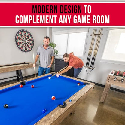 GoSports 7 ft Pool Tables with Wood Finish - Choose Your Style - Modern Billiards Table with 2 Cue Sticks, Balls, Rack, Felt Brush and Chalk - style: Blue, Brown Wood Finish