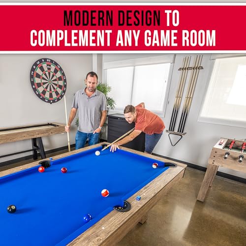 GoSports 7 ft Pool Tables with Wood Finish - Choose Your Style - Modern Billiards Table with 2 Cue Sticks, Balls, Rack, Felt Brush and Chalk - style: Blue, Brown Wood Finish