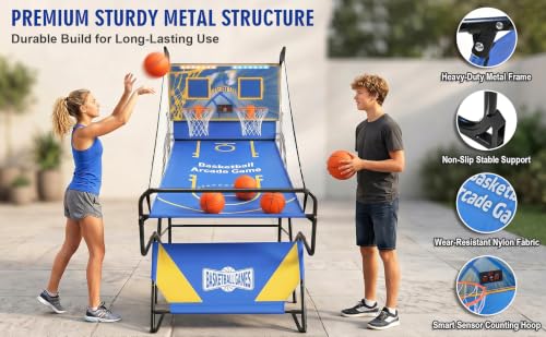 Basketball Arcade Game, Arcade Basketball Game, Foldable Indoor Basketball Game, Dual Shot, LED Electronic Scoreboard, 4 Balls and Hand Pump, Family Game Room Play