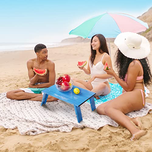 Old Bahama Bay Ultralight Aluminum Mini Table, 66lbs/30kg Weight Capacity, Foldable Small Beach Table with Retractable Legs, Suitable for Picnic Camping Outdoor Hiking - color: Blue