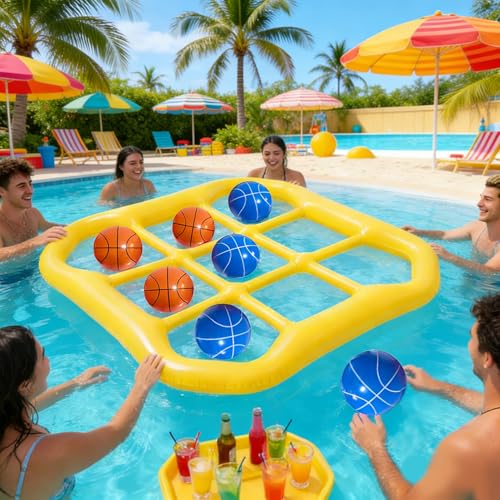 Giant Tic Tac Toe Game & Pool Toys, Inflatable Pool Tictac Game with 10 Balls, Giant Floating Grid Puzzle, Great for Outdoor Swimming and Beach Parties for Family