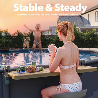 POOLHACKER Poolside Bar, [Original] Swim Up Bar Exclusively for Above-Ground Round Pools. Patio Poolside Table Smart Fold Easy Maintenance, Weather Resistant Stable Tabletop (Amber Brown) - color: Amber Brown