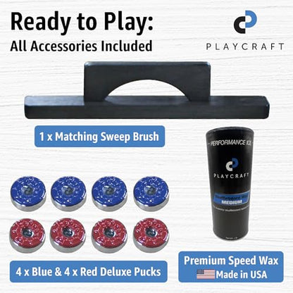 Playcraft Saybrook Shuffleboard Table with DIY Assembly - Fully Knock-Down Shuffle Board Game Table with Abacus, 8 Pucks & Premium Wax - Pro Style Climate Adjusters - Midnight Charcoal Gray - size: 14'