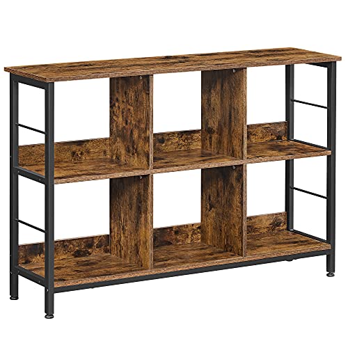 VASAGLE Bookshelf, Cube Shelf, Console Table, TV Stand with 6 Storage Cubes, for Office, Living Room, Bedroom, 13 x 47.2 x 31.5 Inches Industrial Design, Rustic Brown and Black ULLS104B01 - size: 13"D x 47.2"W x 31.5"H