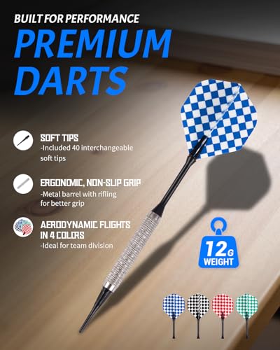 WIN.MAX Electronic Dart Board, Soft Tip Dartboard Cabinet Set for Adults, LED Scoring Dartboard with 38 Games & 211 Variants, Up to 16 Players, 12 Darts+40 Tips, Wall Mount for Bar Game Room Man Cave - style: Woodgrain