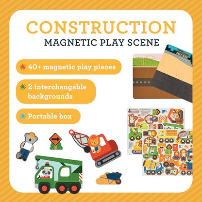 Petit Collage Magnetic Play Scene, Construction Site – Magnetic Game Board with Mix and Match Magnetic Animal Friends, Ideal for Ages 3+ – Includes 2 Scenes and 40 Magnet Pieces - color: Multicolor
