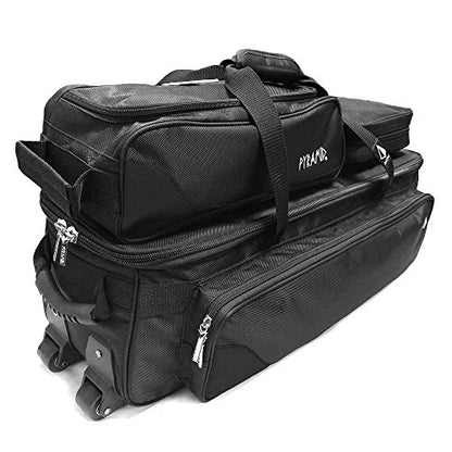 Pyramid Path Triple Tote Roller Plus Bowling Bag with Detachable Shoe Bag (Fits US Mens Size 15), Accessory and Side Pocket, Lightweight Travel Design - color: Black/Black