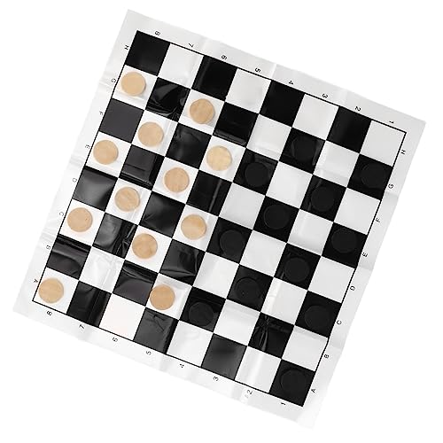 Qinlorgo Wooden International Checkers, 28 Piece Grain Wood Chess Set with Reversible Board for Kids and Adults, Classic Indoor Outdoor Game for Family, Camping, Backyard