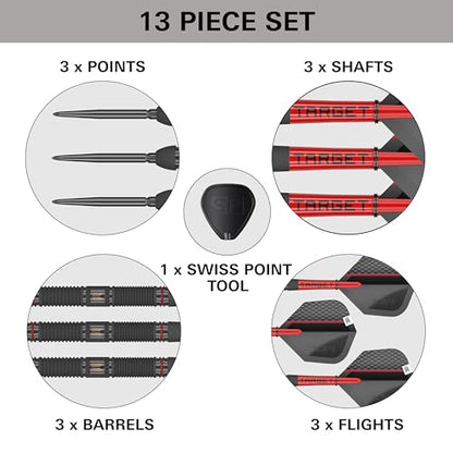 Target Darts Scope Steel Tip Swiss Point Darts, 90% Tungsten Dart Set | Steel Tip Dart, Red & Black Darts, Professional Dart Set with Swiss Points & Tool | Barrel 01/02/03/04 –21G/22G/23G/24G/25G - size: 25G, style: Barrel 01