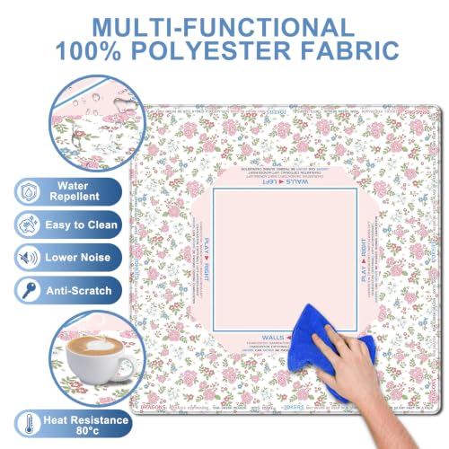 American Floral Mahjong Mat 33"x33", Large Non-Slip Noise Reducing Table Cover, HD Fade-Resistant Printed Mat with Beginner Game Rules & Carry Bag, Square Mat for Poker, Board, Card & All Tile Games - color: Pink-3