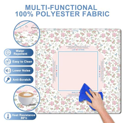 American Floral Mahjong Mat 33"x33", Large Non-Slip Noise Reducing Table Cover, HD Fade-Resistant Printed Mat with Beginner Game Rules & Carry Bag, Square Mat for Poker, Board, Card & All Tile Games - color: Pink-3