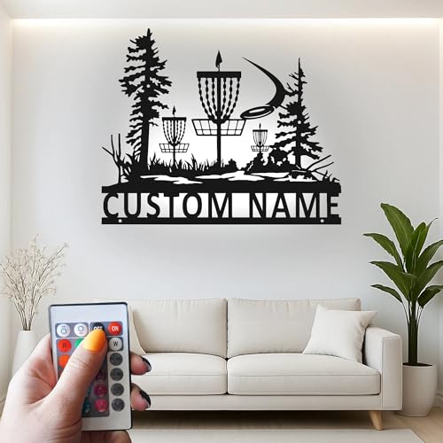 Custom Disc Golf Basket Led Light Metal Wall Art Personalized Gift for Disc Golfers Game Room Decor 2