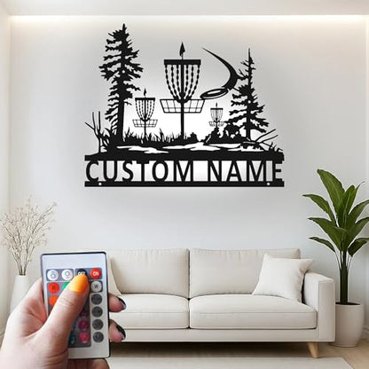 Custom Disc Golf Basket Led Light Metal Wall Art Personalized Gift for Disc Golfers Game Room Decor 2