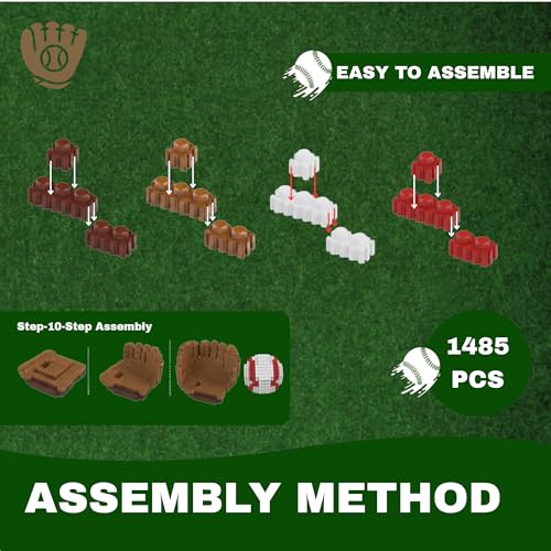 Baseball 3D Building Block Set - Ball - Gloves - Bat - Educational Toy - Perfect for Ages 14 Years and Above - Challenging, Creative Fun and Skill-Building - 3D Instruction (1485 PCS)