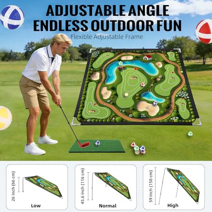 Roykaw Battle Golf Chipping Game with Turf Mat,Golf Clubs,Scoreboard,Golf Course/Cartoon Game Set for Fun Chipping Practice, 70.8 x 70.8 Inches,Reinforced Adjustable Stand, Easy to Carry & Storage - style: Golf Course