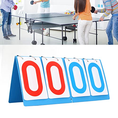4 Digit Scoreboard, Flip Number Tabletop, Blue Red Portable Score Keeper, Plastic 36x16.5cm for Volleyball Basketball Table Tennis