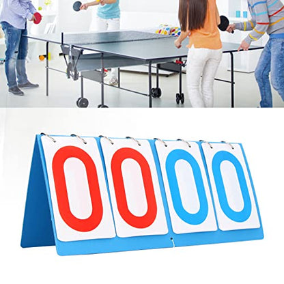 4 Digit Scoreboard, Flip Number Tabletop, Blue Red Portable Score Keeper, Plastic 36x16.5cm for Volleyball Basketball Table Tennis