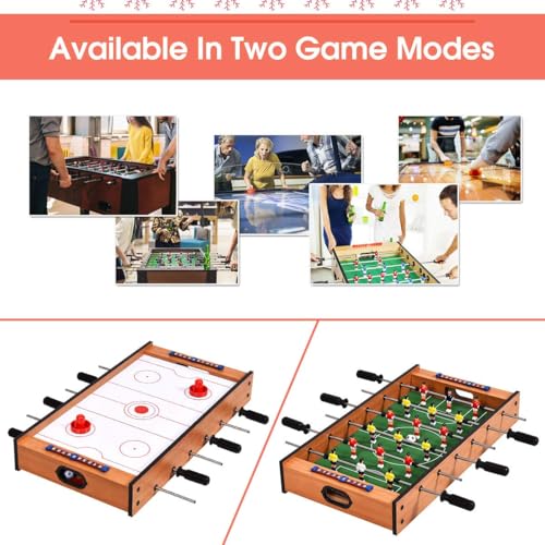 GLACER Multi Game Table, 2 in 1 Mini Foosball Table w/Manual Scoring Bar, Realistic Playing Field, Compact Air Hockey Table for Game Room, Home, Play Room, Bars, Parties