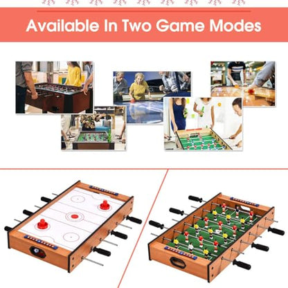 GLACER Multi Game Table, 2 in 1 Mini Foosball Table w/Manual Scoring Bar, Realistic Playing Field, Compact Air Hockey Table for Game Room, Home, Play Room, Bars, Parties