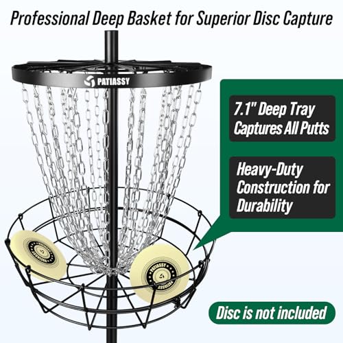 Disc Golf Basket with 24/12 Heavy Duty Chains, Disc Golf Target with Adjustable Height/Sound Reducer & Remote LED Light & Light Up Discs, Durable Practice Goal with Ground Stake for Backyard