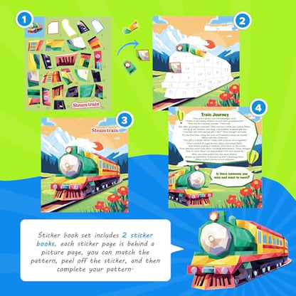 2PCS Paint by Number Sticker Book - Kids Crafts & Acitivity Puzzles Book for Ages 4-10,Mess-Free Travel Toys for Road Trip & Airplane,Perfect Gifts & Basket Stuffers for Kids - color: Vehicle,space
