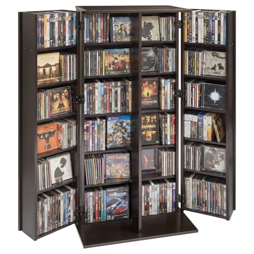 VEVOR Media Storage Cabinet, 6-Tier DVD Shelf Organizer, 24.02 x 14.49 x 50 in Multimedia Storage Organizer for CDs, DVDs, Books, Games, CD Shelf for Living Room, Home Office, Recording Room, Brown - color: Brown