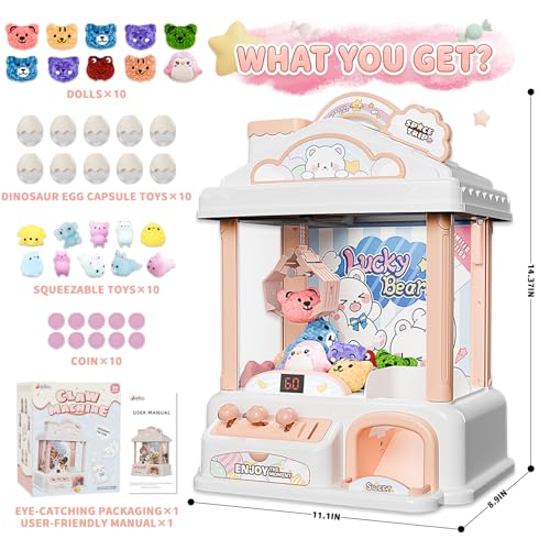 Large Snow Bear Claw Machine for Kids, Arcade Prize Grabber with 30 Starter Prizes, 3-Joystick Controls, Lights and Music, Gift for Ages 3 and Up