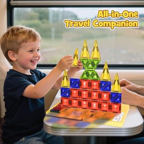 Mini Magnetic Tiles Travel Set - 40PCS Diamond Texture Magnetic Building Blocks for Kids, 10% Thicker & Portable Yellow Metal Storage Box, Montessori STEM Educational Toys Gift for Ages 3+ - size: 40 PCS