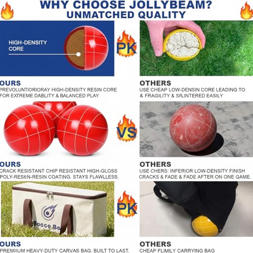 Bocce Ball Set 107mm/, Regulation Size & Weight, 8 Resin Bochi Balls with Pallino, Carrying Bag, Measuring Rope, Outdoor Sports Backyard Lawn Court Game Gift for Family & Beach (2-8 Players) - size: 100mm