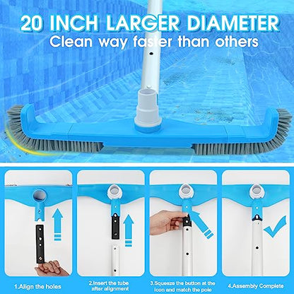 TidyMister 20" 2 in 1 Pool Brush Vacuum Head with Swivel Hose Connection & Sturdy Nylon Bristles for Heavy Duty Inground & Above- Ground Pool Cleaning - Connecting 1-1/4" or 1-1/2" Hose (No Pole) - size: 20inch