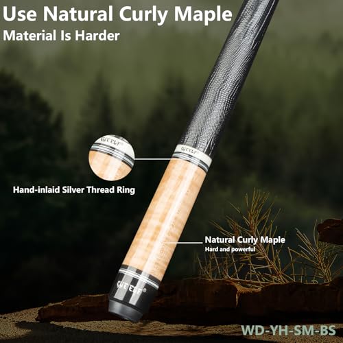 CUEELF Pool Cue Stick Low Deflection Hand-Made Inlay Billiard Cue 58'' Professional Billiard Pool Cue Stick for Adults-12.5mm Tip,3/8 * 8 Joint - color: WD-YH-SM-HB-BS