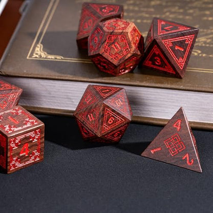 7Pcs DND Dice Set, Wooden Polyhedral D&D Dice Set with Metal Box for Role Playing Tabletop Games (Bubinga Wood) - color: Bubinga Wood-hx