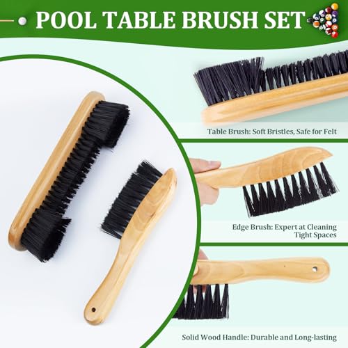 9-Piece Billiard Table Cleaner Kit for Felt | Billiard Felt Cleaner Set with 2 Wooden Brush, Cue Cleaning Cloth, Ferrule Polish Cloth & Sticky Lint Roller and Storage Bag