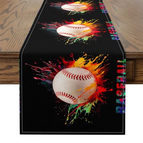 Erosebridal Baseball Table Runners,3D Graffiti Baseball Table Runner,Sports Game Rectangular Runner Tabletop Decor,White Orange Black,13x72 Inch - size: 13" X 72"