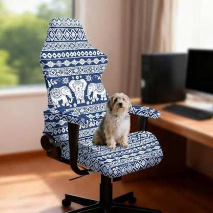 Suobstales Aztec American Tribal Elephant Pattern Gaming Chair Cover with Armrest Covers Waterproof Cat Scratch Proof, Stretch Gaming Chair Seat Covers for Ergonomic Game Rotating Office Chair - color: Aztec American Tribal Elephant