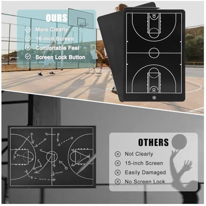 Basketball Coaching Board, 16" LCD Screen Tactical Marker Board with Pen, Clipboard Training Equipment for Basketball Teaching, Game