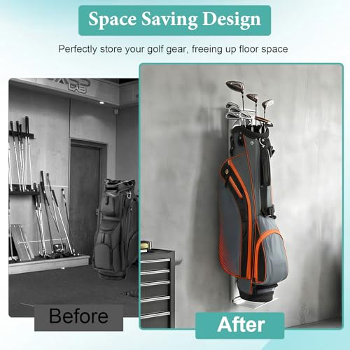 Wall Mount Golf Bag Storage Rack with Air Spring Sliding System, Heavy Duty Golf Bag Wall Mount Organizer for Garage, Space Saving Golf Bag Stand Holder for Clubs, Home & Basement Storage