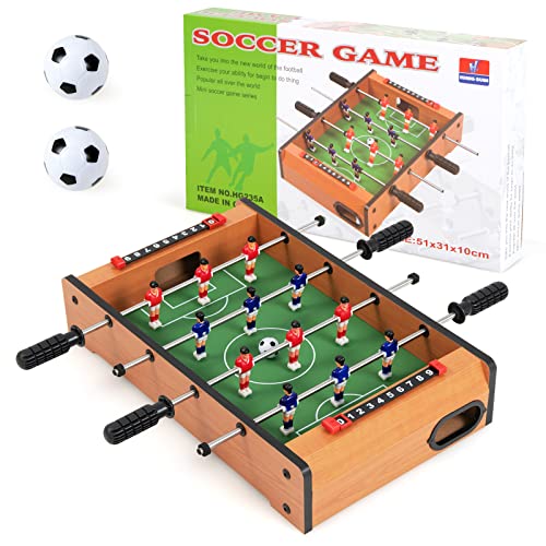 GLACER 20 Inch Foosball Table, Wood Indoor Soccer Table with 2 Footballs & Score Keepers, Portable Tabletop Soccer Game Set, Mini Foosball Table for Home, Game Room, Party, Kids & Adults