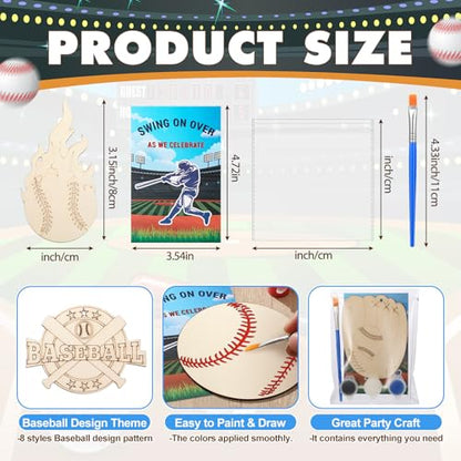 Saypacck 24 Pcs Baseball Party Favors Wooden Painting Craft Kits Birthday Party Supplies with Organza Bag for Goodie Bags Fillers Adult Thank You Gifts - style: Sport Theme