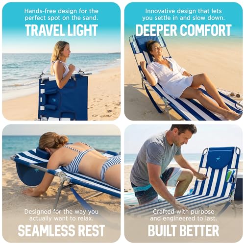 Ostrich Beach Lounge Chair, Folding & Reclining Outdoor Chaise Lounger, Blue/White Striped - Portable Adjustable Recliner Chair for Lawn, Pool, Patio, Garden, and Yard - color: Striped, style: Standard Chaise